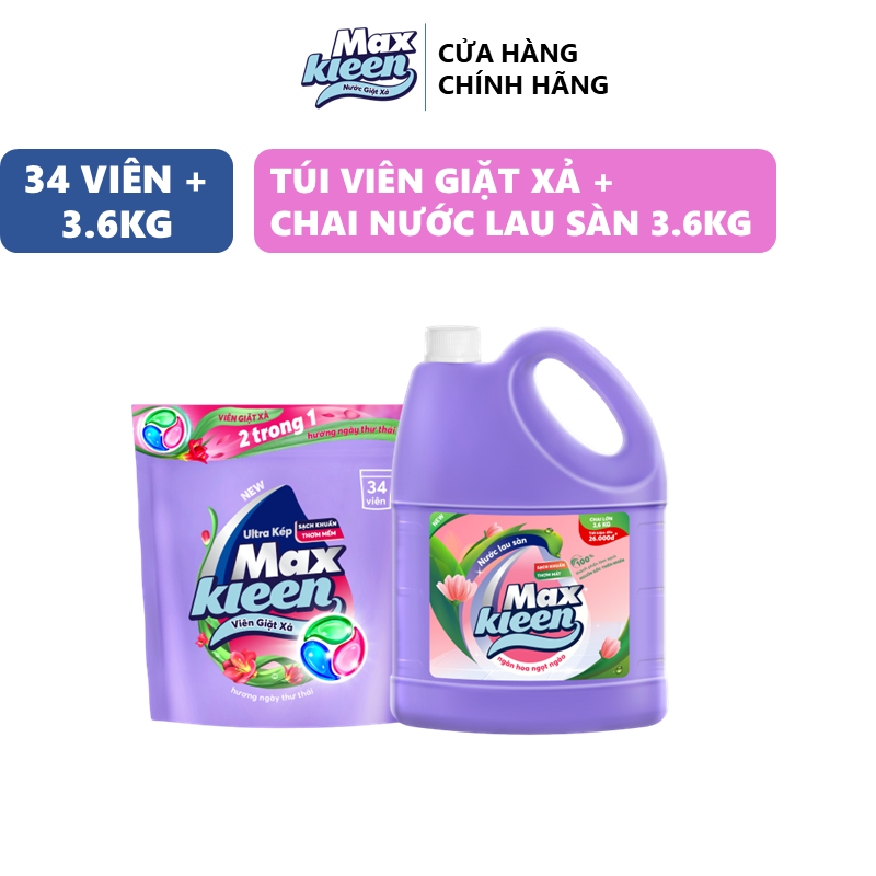 Ảnh Combo Túi Viên Giặt Xả MaxKleen (34 viên/túi) + Chai Lau sàn MaxKleen Ngàn hoa ngọt ngào 3.6kg/chai 2