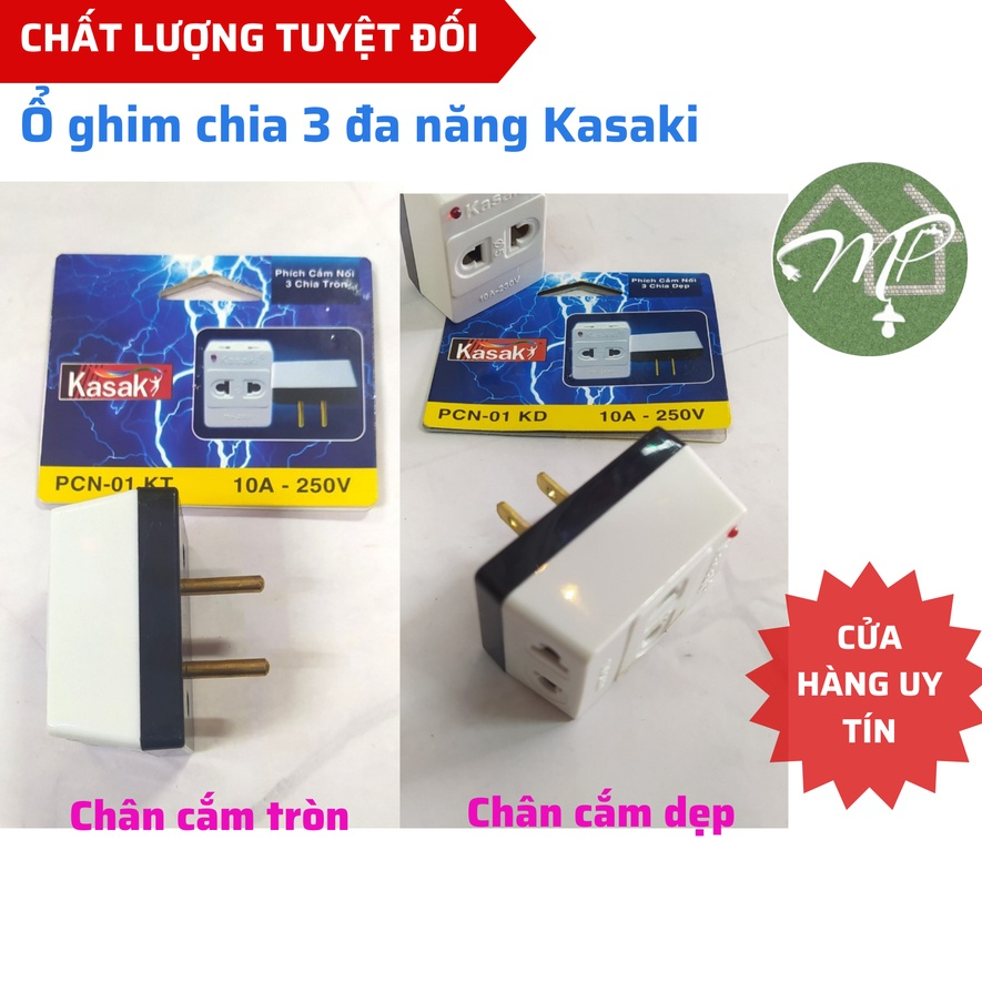 Ổ ghim chia 3 đa năng chân dẹp/tròn 10A-250V Kasaki | Shopee Việt Nam