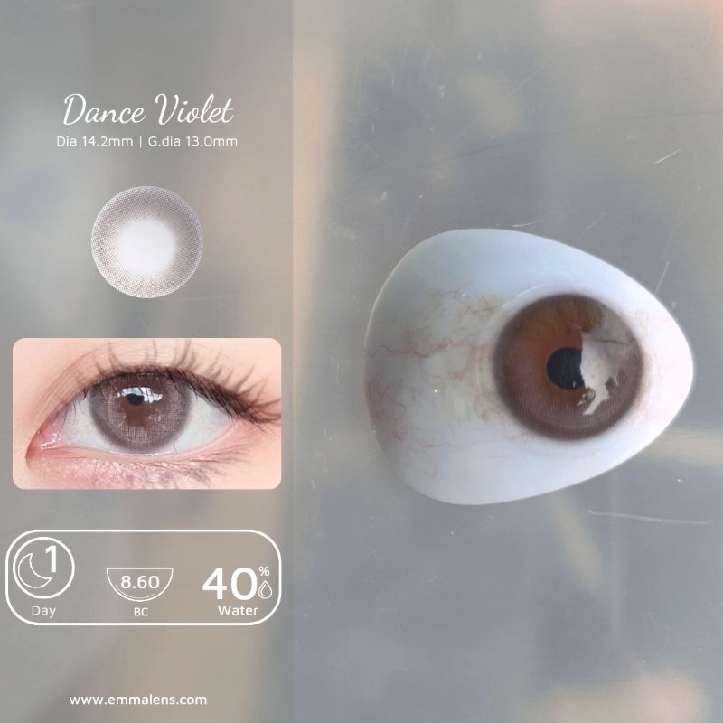 🌸 Kính áp tròng 1 ngày Violet Dance  - Lens 1 ngày tím mix xám / Emma Super Mini Contact Lens 🌸