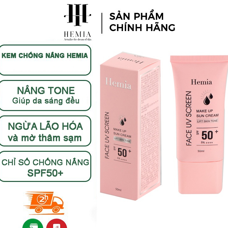 Kem chống nắng Hemia nâng tone trắng da kiềm dầu cho da dầu mụn da khô da nhạy cảm nhập khẩu chính hãng Hàn Quốc 50ml