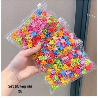 Bộ 50 kẹp tóc càng cua mini hình bông hoa/nơ nhiều màu thời trang dễ thương