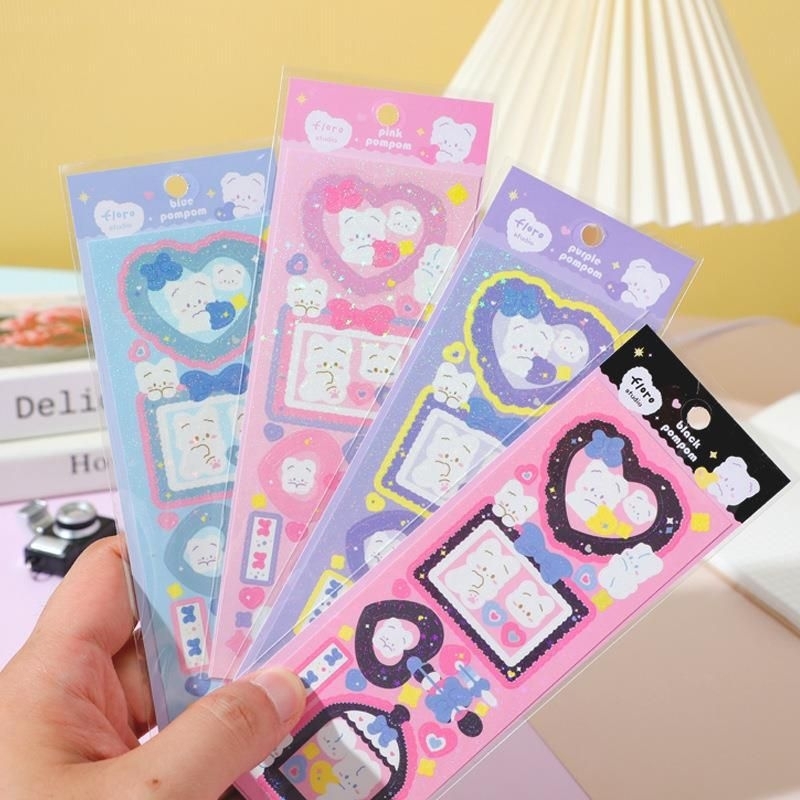 hình dán sticker chủ đề gấu viền khung lấp lánh bling dễ thương cute ...