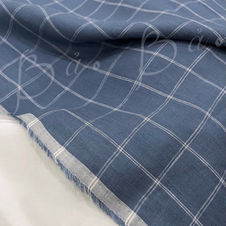 Vải Linen Tưng Hàng Áo Caro Xanh Navy Nhạt Màu Trung Tính Khổ 1m45