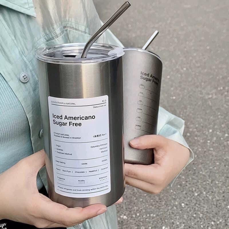 LY GIỮ NHIỆT INOX 600ml tặng kèm ống hút