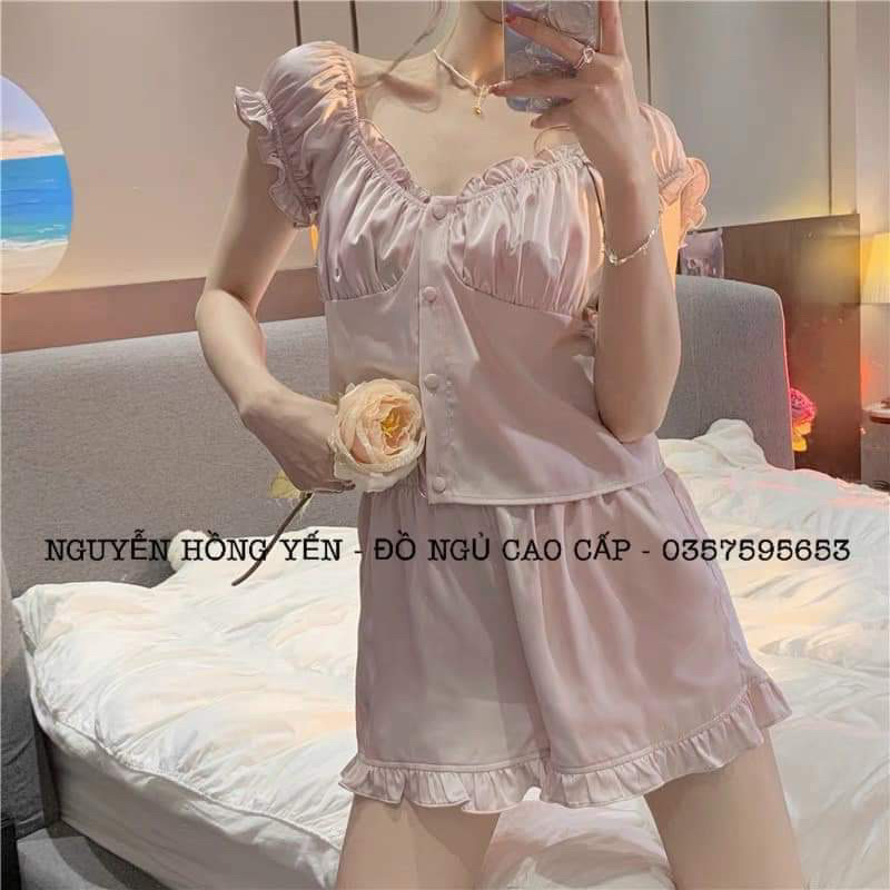 Bộ ngủ cộc đùi lụa tiểu thư sang chảnh- bộ ngủ mặc nhà thanh lịch nhã nhặn