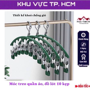 Móc treo quần áo, đồ lót, tất vớ 10 kẹp, thiết kế khoá chống gió