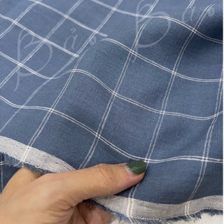 Vải Linen Tưng Hàng Áo Caro Xanh Navy Nhạt Màu Trung Tính Khổ 1m45