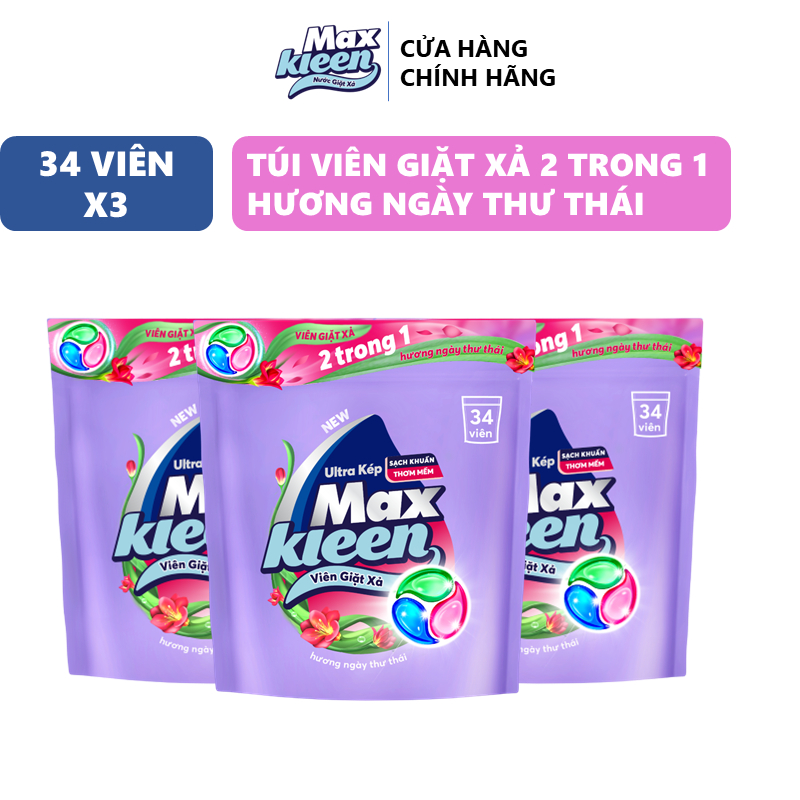 Ảnh Combo 3 Túi Viên Giặt Xả MaxKleen hương ngày thư thái (34 viên/túi) 1
