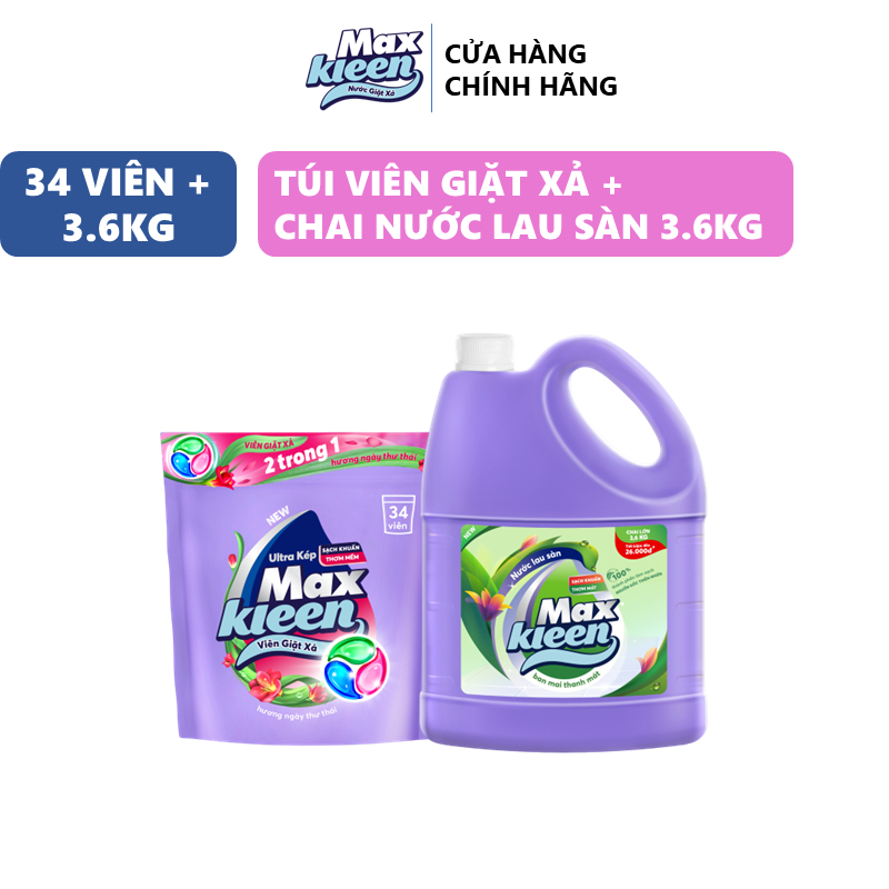 Ảnh Combo Túi Viên Giặt Xả MaxKleen (34 viên/túi) + Chai Lau sàn MaxKleen Ban mai thanh mát 3.6kg/chai 2