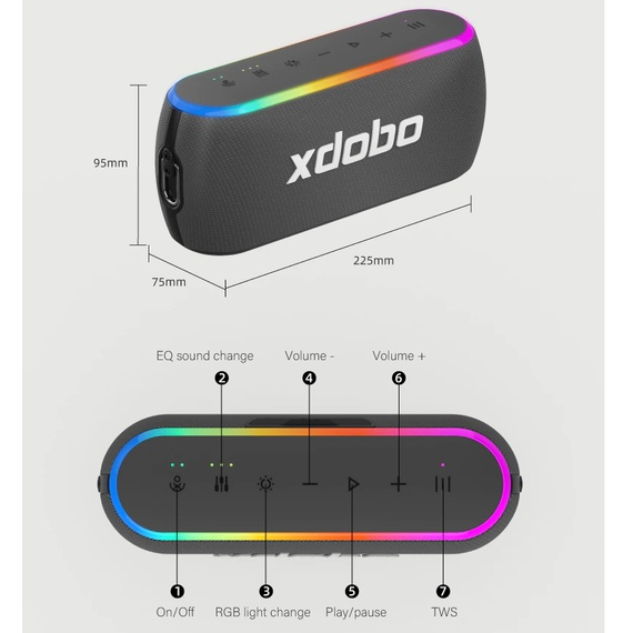 Loa Bluetooth 5.3 Xdobo X8 III Công Suất 60W Tích Hợp Power Bank Chống Nước IPX7 Hỗ Trợ Thẻ TF, DSP, TWS, Dải Led RGB | BigBuy360 - bigbuy360.vn