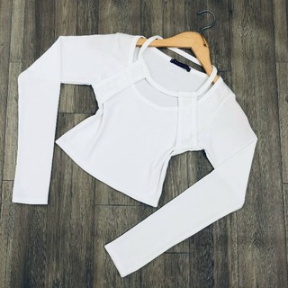 áo crtoptop tay dài dây choàng cổ
