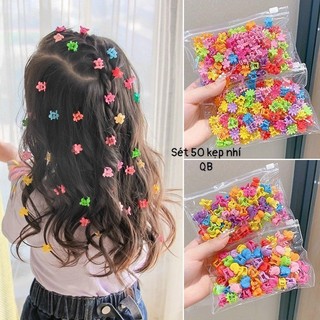 Bộ 50 kẹp tóc càng cua mini hình bông hoa/nơ nhiều màu thời trang dễ thương
