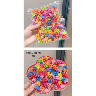 Bộ 50 kẹp tóc càng cua mini hình bông hoa/nơ nhiều màu thời trang dễ thương