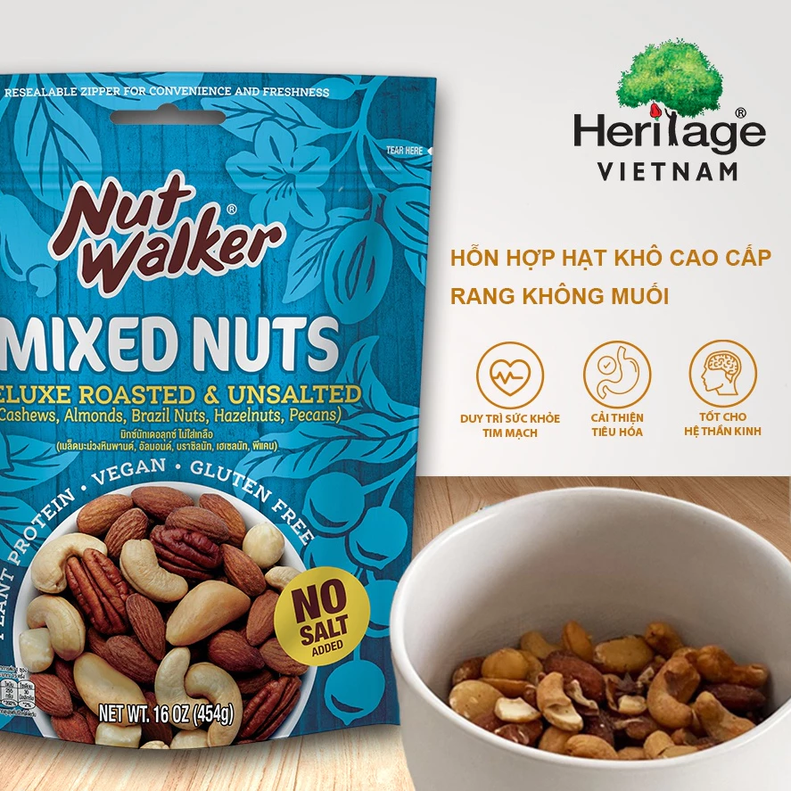 HỖN HỢP HẠT KHÔ CAO CẤP RANG KHÔNG MUỐI NUT WALKER