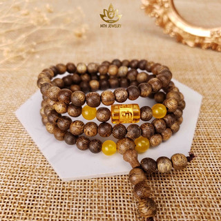 Vòng Tay Trầm Hương 108 Hạt Trầm Tốc Việt Mix Ngũ Bảo Trợ Mệnh, Lu Thống Omani (Không Chặn Bạc) - Mộc Trầm Hương MTH