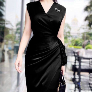 Đầm body cổ v bèo kèm tab cao cấp TẶNG KÈM HOA TAI THỜI TRANG
