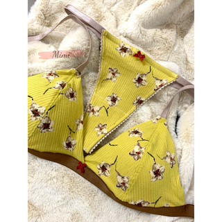 #222 Set đồ lót, áo bralette không gọng cotton hoa tulip vàng