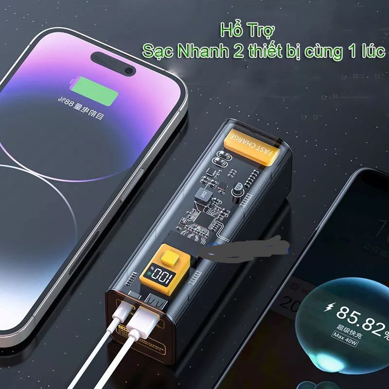 Box và Sạc Dự Phòng Trong Suốt Y-675 Sạc Nhanh 22.5W Sử dụng 8 cell pin ...
