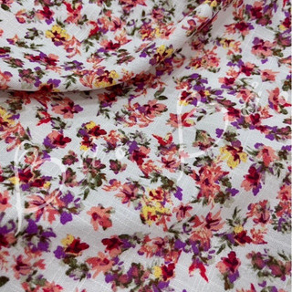 Vải Linen Bột Gân Hoa Nhí Đỏ Cam Mềm Rũ Khổ 1m40