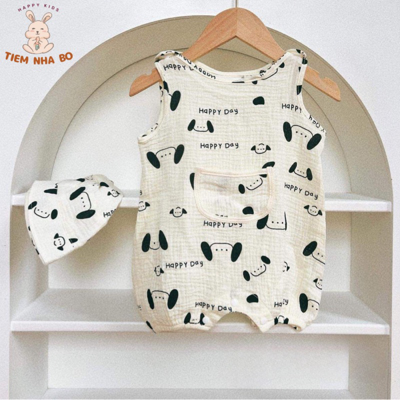 Bộ áo liền quần + Kèm nón cho bé trai, bé gái diện hè dễ thương Tiệm Nhà Bơ