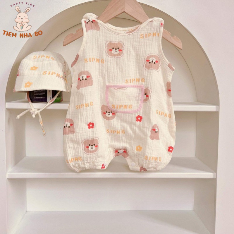 Bộ áo liền quần + Kèm nón cho bé trai, bé gái diện hè dễ thương Tiệm Nhà Bơ