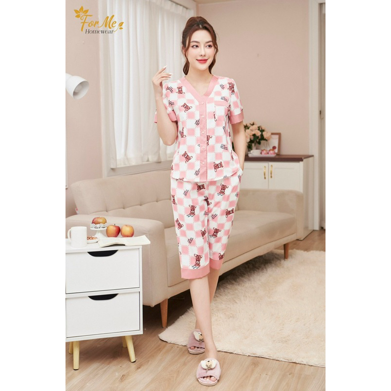 Bộ mặc nhà chất Lụa Hàn Châu Cao Cấp quần lửng tay ngắn hoạ tiết đẹp