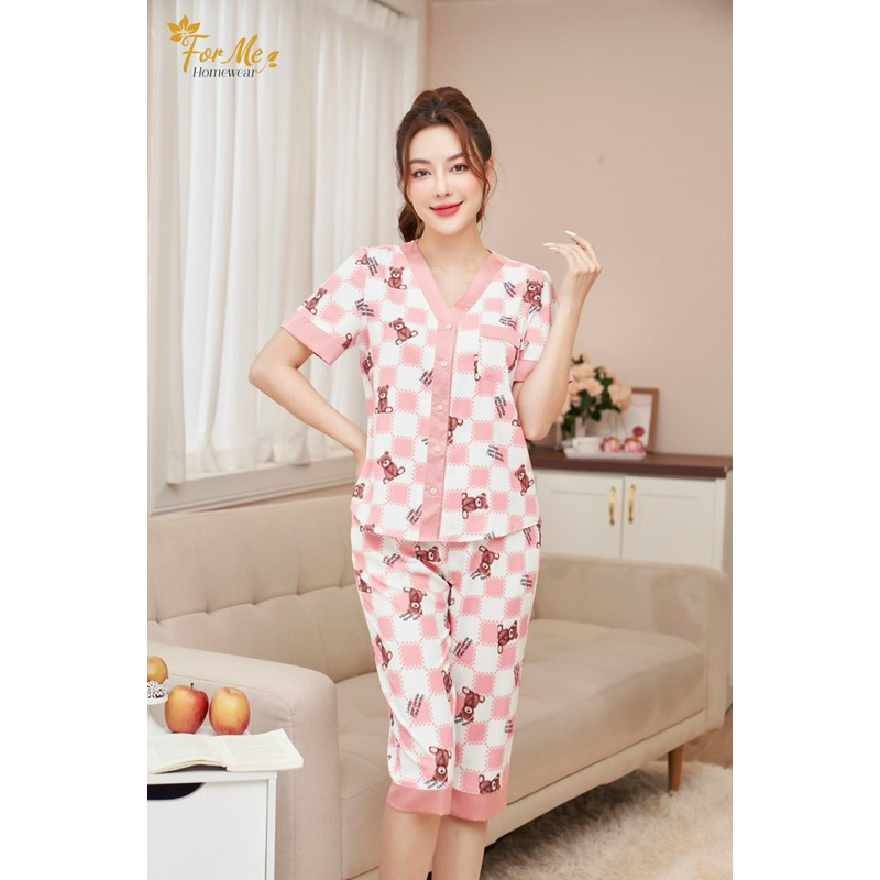 Bộ mặc nhà chất Lụa Hàn Châu Cao Cấp quần lửng tay ngắn hoạ tiết đẹp