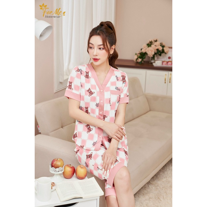 Bộ mặc nhà chất Lụa Hàn Châu Cao Cấp quần lửng tay ngắn hoạ tiết đẹp