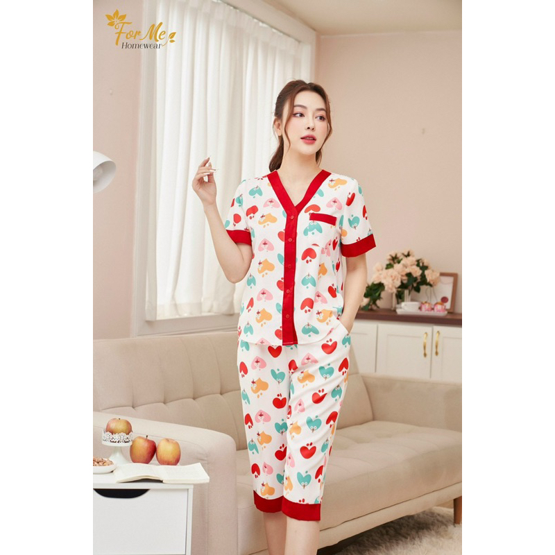 Bộ mặc nhà chất Lụa Hàn Châu Cao Cấp quần lửng tay ngắn hoạ tiết đẹp sang chảnh
