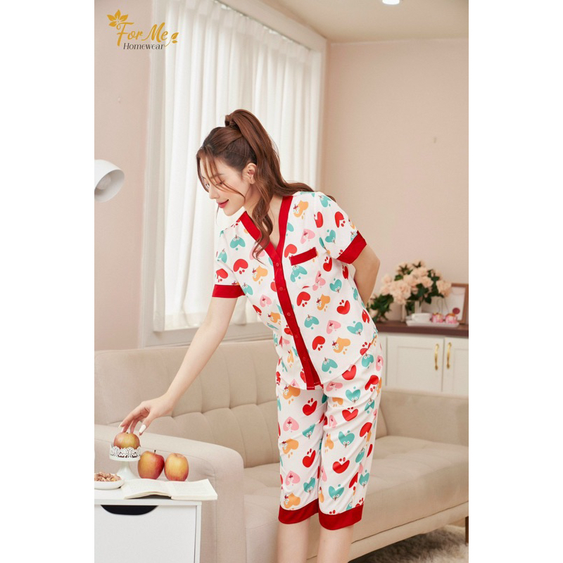 Bộ mặc nhà chất Lụa Hàn Châu Cao Cấp quần lửng tay ngắn hoạ tiết đẹp sang chảnh