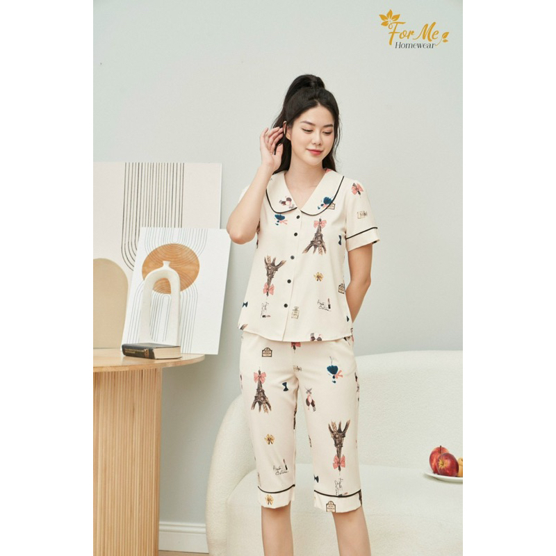 Bộ mặc nhà chất Lụa Hàn Châu Cao Cấp quần lửng tay ngắn hoạ tiết đẹp sang trọng