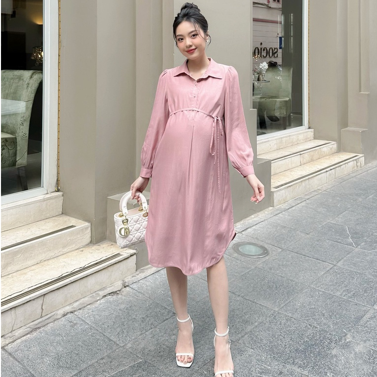 MEDYLA – Váy bầu mùa hè công sở dáng sơ mi đầm bầu thiết kế sang trọng cho bầu đi chơi, đi tiệc – 1227 spe