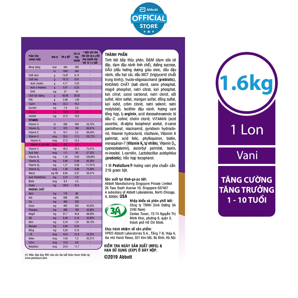 Ảnh Bộ 2 Sữa bột Pediasure 1.6kg hương vani/lon 4