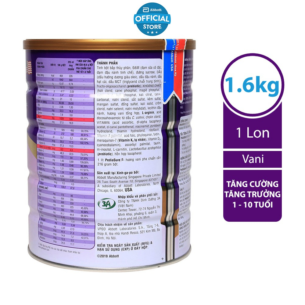 Ảnh Bộ 2 Sữa bột Pediasure 1.6kg hương vani/lon 3