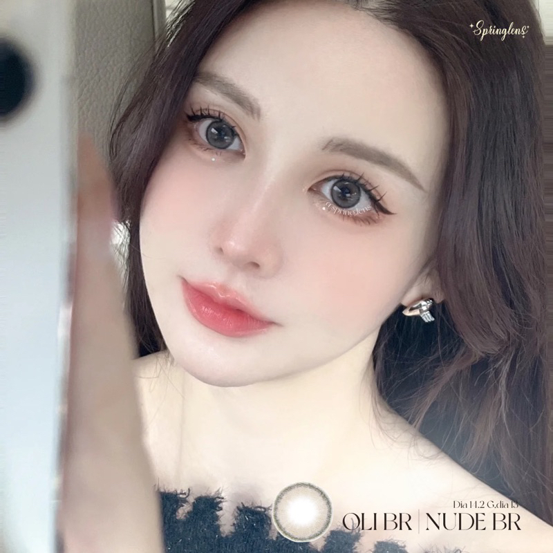 Kính áp tròng NUDE BROWN OLI BROWN (Olivia) nâu xám viền style Hàn 1 tháng | Spring Lens