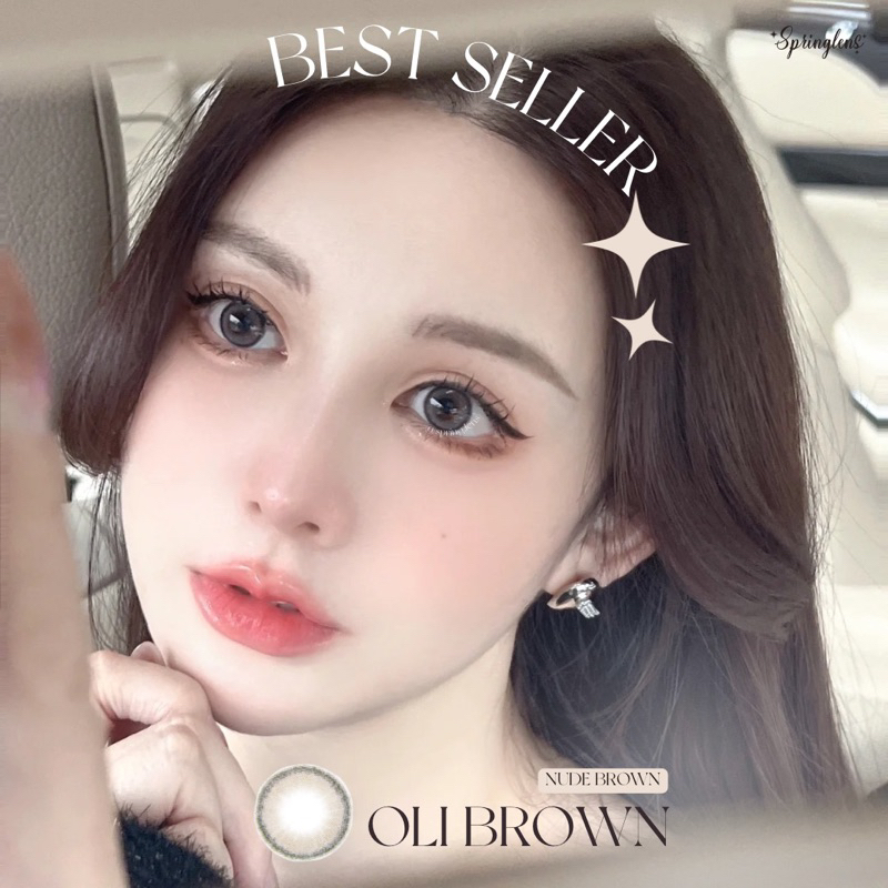 Kính áp tròng NUDE BROWN OLI BROWN (Olivia) nâu xám viền style Hàn 1 tháng | Spring Lens