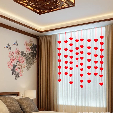Dây 15 trái tim nỉ đỏ 5cm dùng trang trí rèm cửa, buộc dây bóng bay trang trí đám cưới - Kem Shop K339