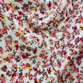 Vải Linen Bột Gân Hoa Nhí Đỏ Cam Mềm Rũ Khổ 1m40