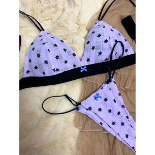 Bộ đồ lót, áo bralette chấm bi tím xốp nhún handmade by MiMi house