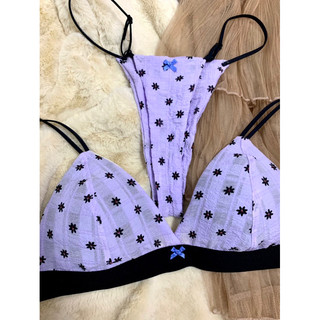 Bộ đồ lót, áo bralette chấm bi tím xốp nhún handmade by MiMi house