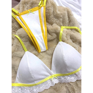 #245 Bộ đồ lót, áo bralette không gọng cotton thông hơi phối vàng