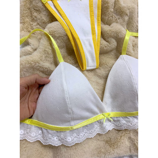 #245 Bộ đồ lót, áo bralette không gọng cotton thông hơi phối vàng