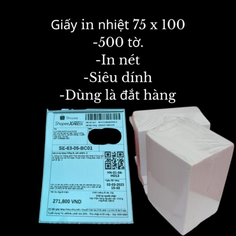 Giấy in nhiệt A7 75x100 in đơn Decal Nhiệt Tự Dính tệp 500 tờ cuộn 500 tờ cuộn 300 tờ shopee ninjavan viettelpost spx