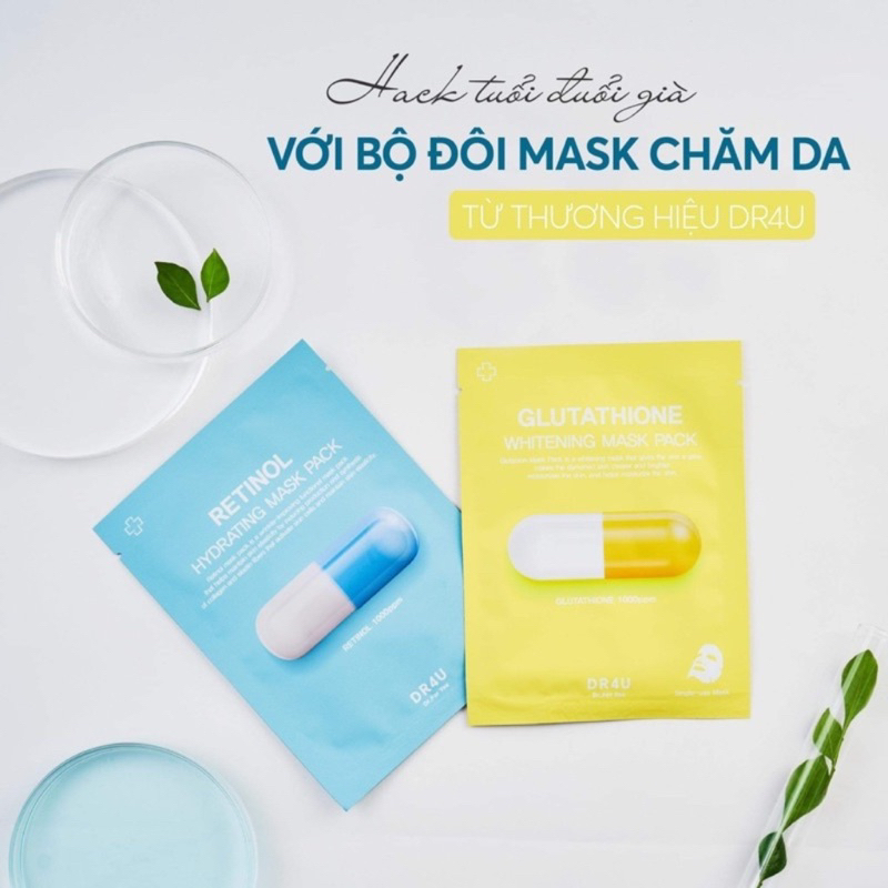 Mặt Nạ Dr4U Retinol & Glutathione cấp ẩm căng bóng dưỡng trắng Hydrating  Mask Pack & Whitening Mask Pack | Shopee Việt Nam
