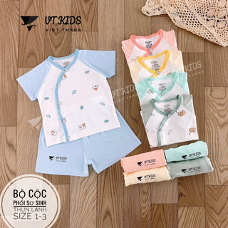 Bộ cộc tay thun lạnh cho bé, bộ bé trai bé gái cài cúc chéo petit siêu mềm mát - quần áo cho trẻ sơ sinh