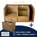 Combo: Kệ gỗ để bàn KG22M668 và hộp cắm bút đôi HB22M110 bằng gỗ để bàn làm việc cao cấp phong cách sang trọng ADOTA — ảnh 1