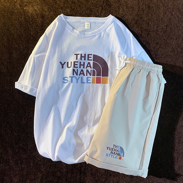Áo thun tay lỡ HAZEE Unisex kèm quần kaki bộ cotton form rộng in họa tiết