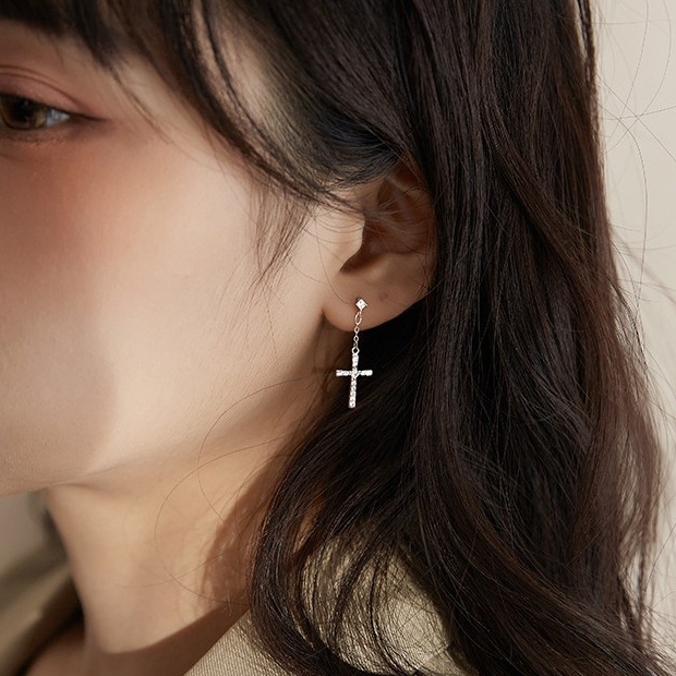 Khuyên tai nam nữ bạc 925 hình chữ thập thánh giá mắt xích unisex dáng dài cá tính (1 chiếc) K114 | GEMY SILVER