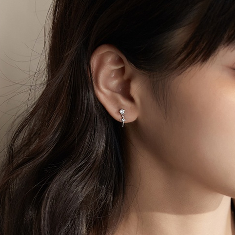 Khuyên tai nam nữ bạc 925 hình chữ thập thánh giá mắt xích unisex dáng dài cá tính (1 chiếc) K114 | GEMY SILVER