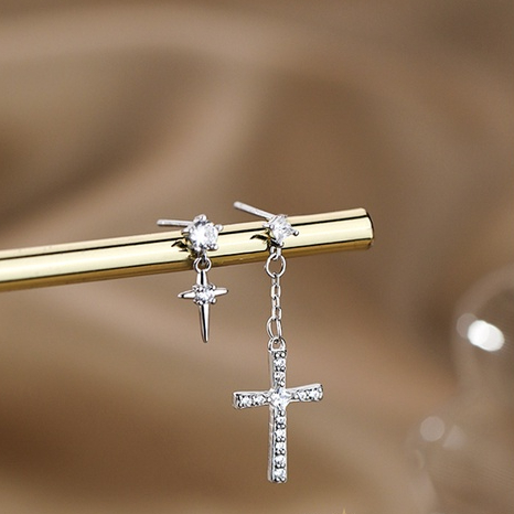 Khuyên tai nam nữ bạc 925 hình chữ thập thánh giá mắt xích unisex dáng dài cá tính (1 chiếc) K114 | GEMY SILVER